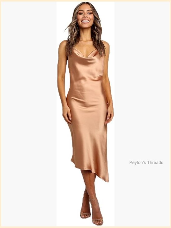 Dresses & Skirts - Midi A-Line Cowl Neck Sleeveless Dress with Adjustable Straps